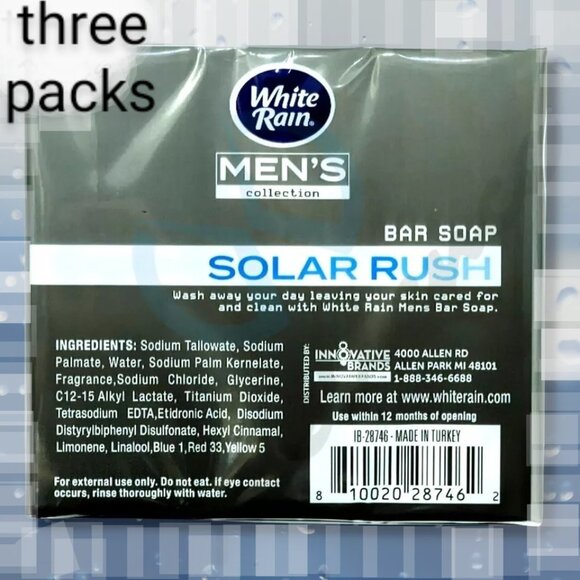 3 Packs - White Rain Men's Collection Solar Rush Bar Soap, Triple Pack - Picture 4 of 4